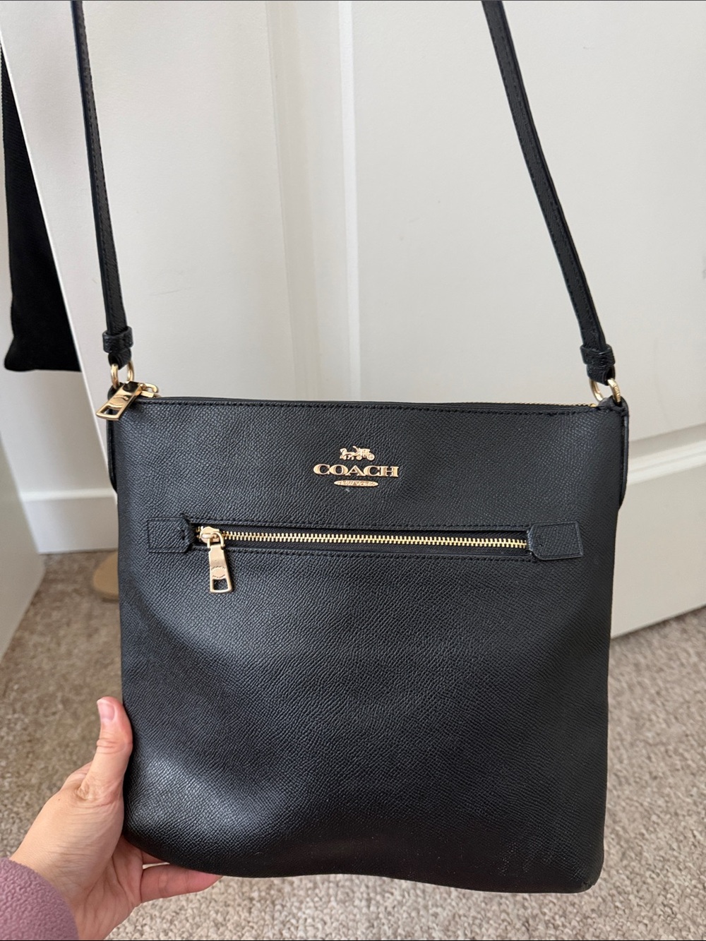 Coach Black Leather Crossbody with Gold-Tone Hardware